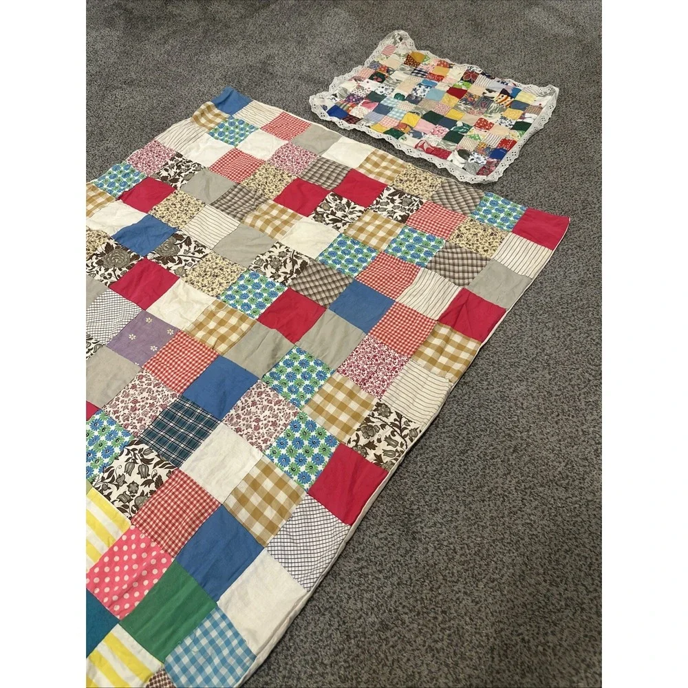 Vintage Patchwork Quilt For Toddler Bed With Patchwork Pillowcase‎
